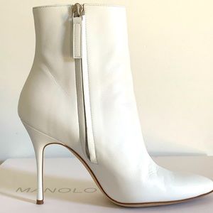 Monolo Blahnik White Leather Booties